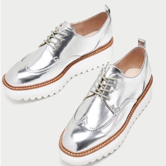 Silver brogues zara Clearance